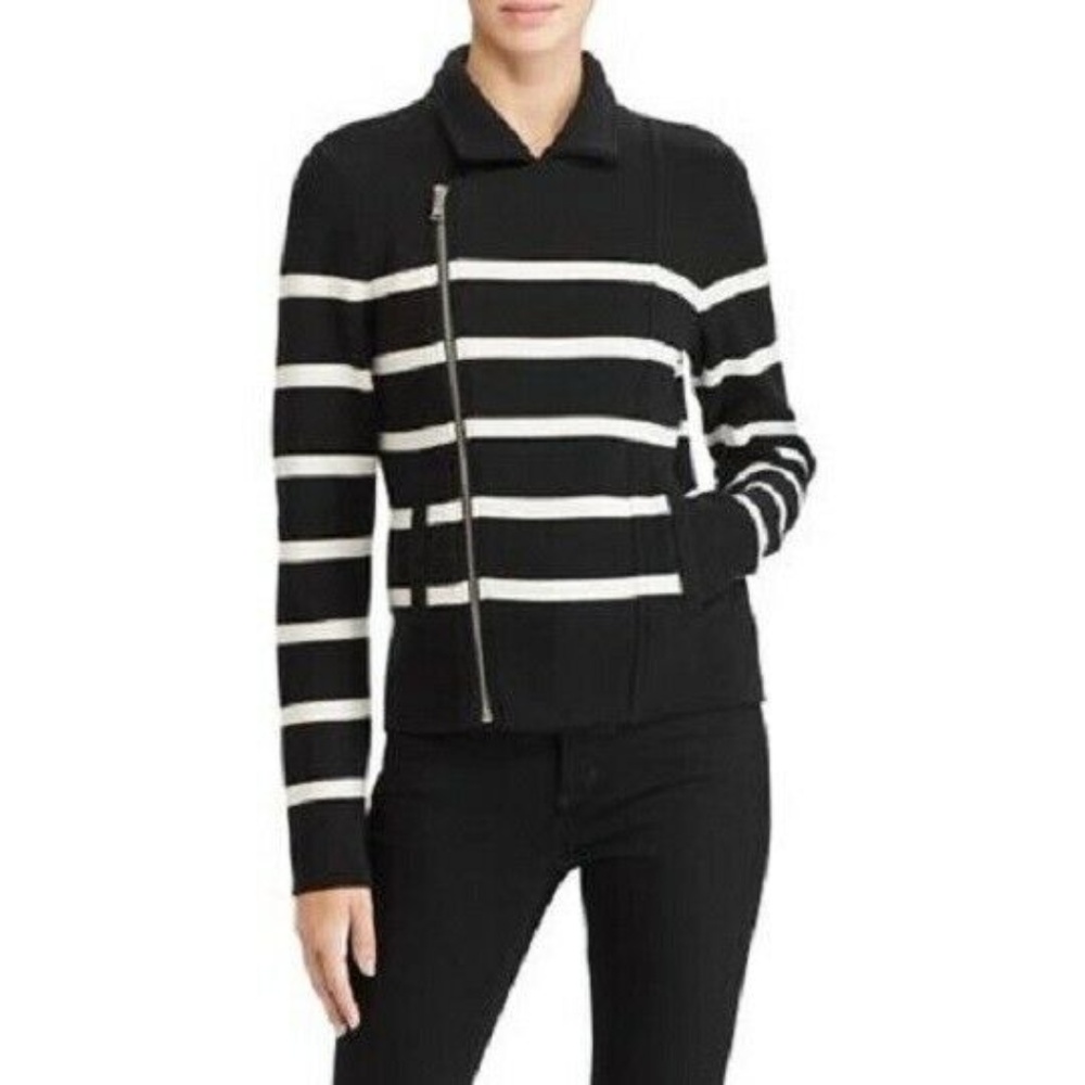 LAUREN RALPH LAUREN Levani Knit Striped Moto Coat